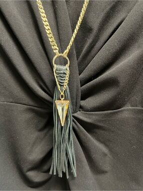 LGeorge Gold-Tone Chain Necklace with Black Tassel and Crystal Spike Pendant